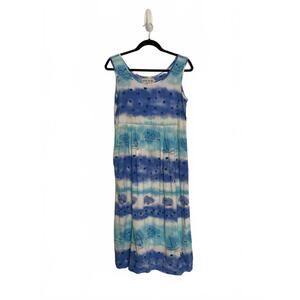 Jams World Blue White Tie-Dye Casual Dress Boat and Fish Print Size Small #W334